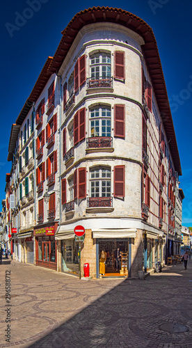 Houses with narrow street in Bayonne, France