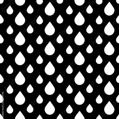 Cute black and white drop background with flat drops. Sweet vector monochrome drop background. Seamless drop background for textile, wallpapers, wrapping paper, cards and web.