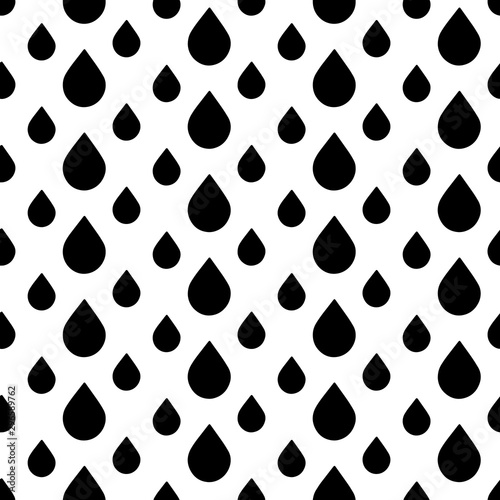 Cute black and white drop pattern with flat drops. Sweet vector monochrome drop pattern. Seamless drop pattern for textile, wallpapers, wrapping paper, cards and web.