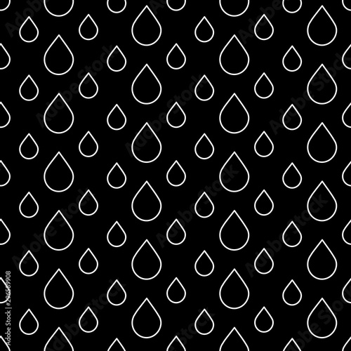 Cute black and white drop background with flat line drops. Sweet vector monochrome drop background. Seamless drop background for textile, wallpapers, wrapping paper, cards and web.