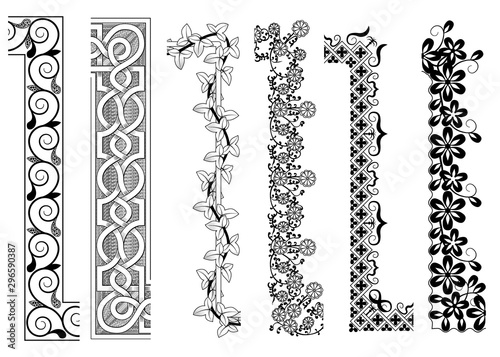 Ornamental border seamless patterns with inner and outer corner