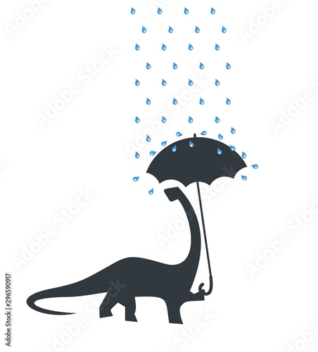 dinosaur with umbrella in raining day