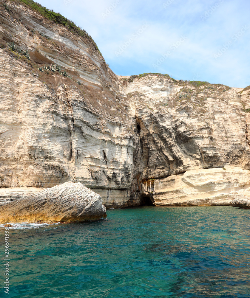 Rocks near Bonifacio Town in Corsica France from the sea