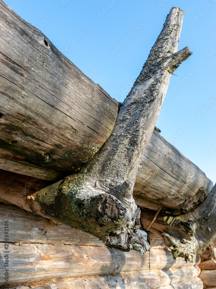 picture with old log house and interesting roof mounts picture with old log house and interesting roof mounts