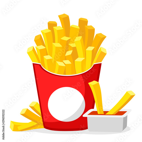 French fries with sauce on a white. Fast food