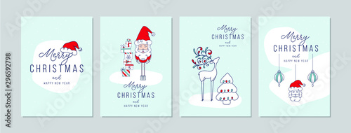 Merry Christmas cards set with hand drawn elements. Doodles and sketches vector Christmas illustrations, DIN A6.