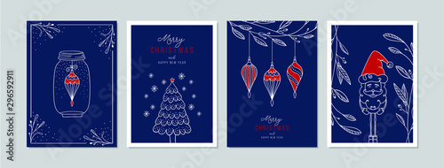 Merry Christmas cards set with hand drawn elements. Doodles and sketches vector Christmas illustrations  DIN A6.