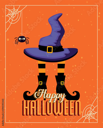 poster halloween with feets and hat witch design