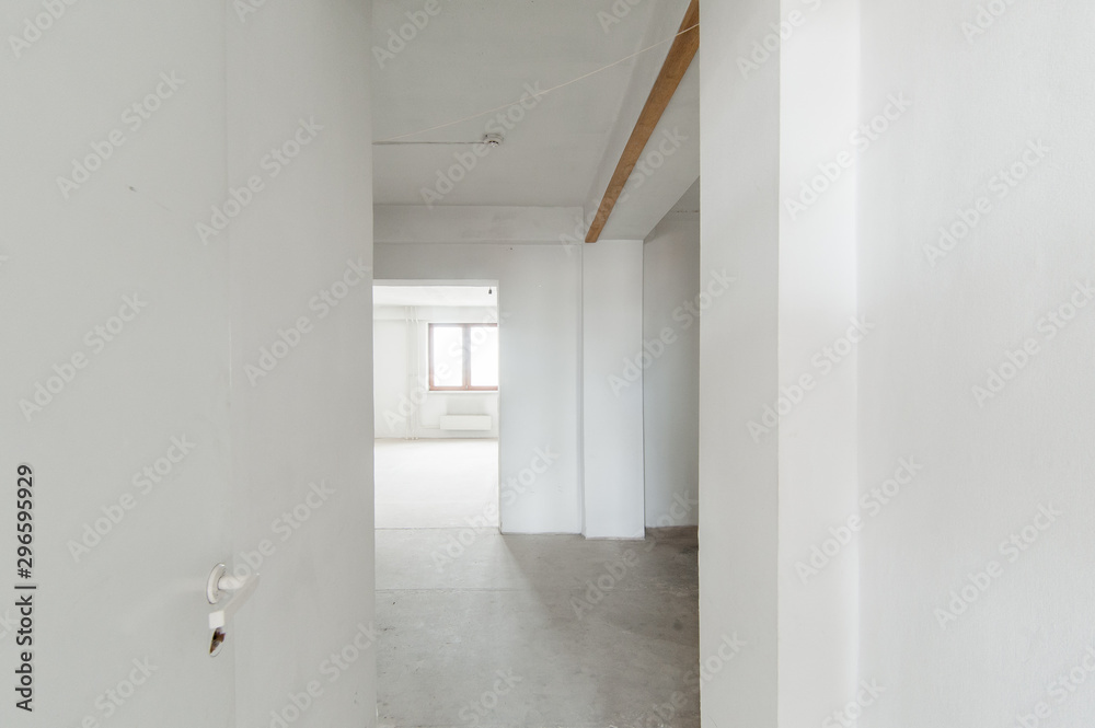 Russia, Moscow- May 21, 2019: interior room apartment. standard repair decoration. rough repair for self-finishing. finishing stage of construction