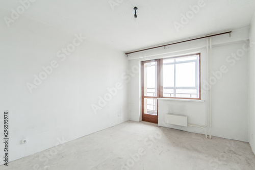 Russia, Moscow- May 21, 2019: interior room apartment. standard repair decoration. rough repair for self-finishing. finishing stage of construction