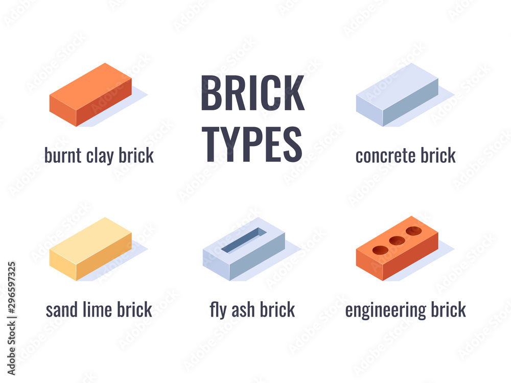 Brick isometric icons in flat style, vector Brick isometric icons in flat style, vector