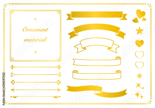 ゴールドリボンと飾り罫線セット 