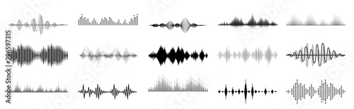 Black sound waves. Abstract music wave, radio signal frequency and digital voice visualisation. Tune equalizer vector set. Monochrome volume audio lines, soundwaves rhythm isolated on white background photo