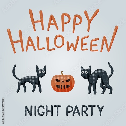 Vector illustration of black cats and cute pumpkin