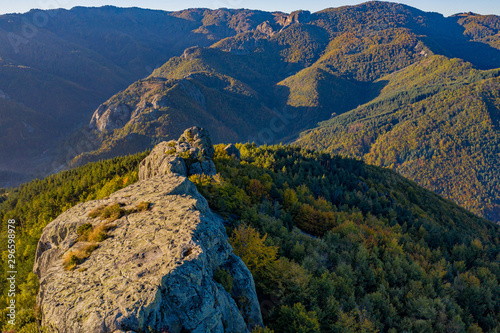 Aerial photo of Belintash ancient sanctuary. Rocks in the mountains