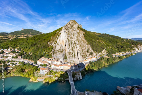 Sisteron, Alps, france - La Baume rock and the bridge over Durance river photo