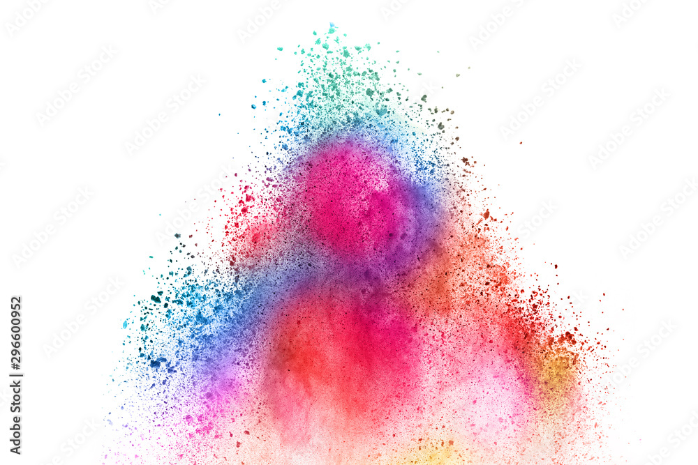 abstract powder splatted background. Colorful powder explosion on white background. Colored cloud. Colorful dust explode. Paint Holi.