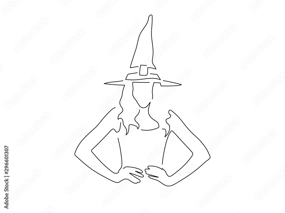 Witch isolated line drawing, vector illustration design. Halloween collection.