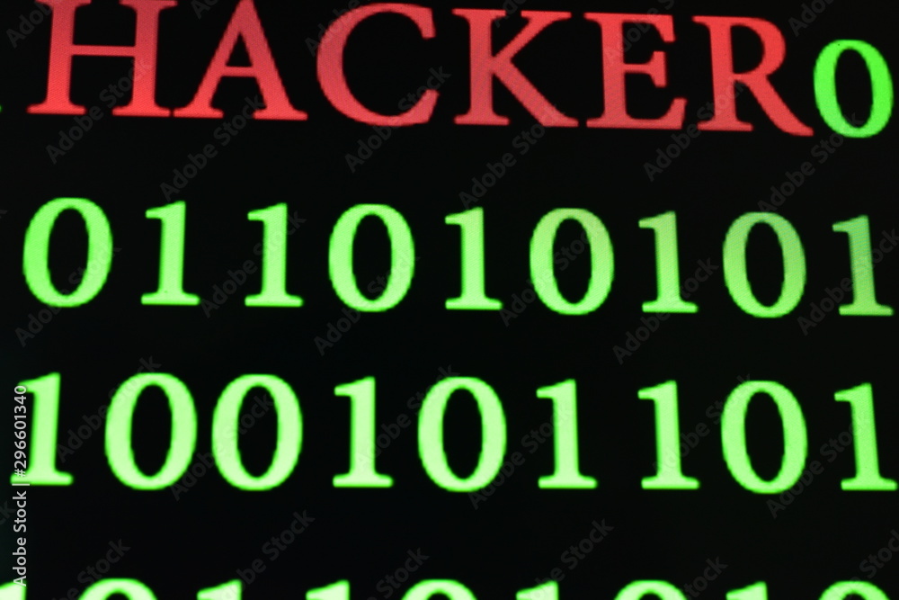 green binary code wording number with Hacker wording in red color green binary code wording number with Hacker wording in red color