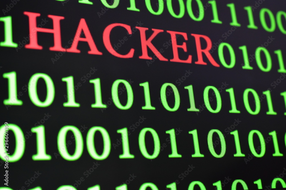 green binary code wording number with Hacker wording in red color green binary code wording number with Hacker wording in red color