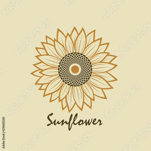 illustration with flower of sunflower isolated on beige background