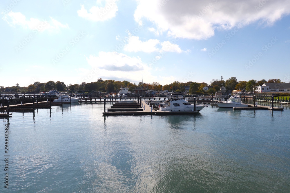 Fototapeta premium Harbor Boats With Water and Sky View