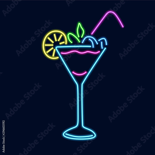 Neon silhouette of a glass with a cocktail