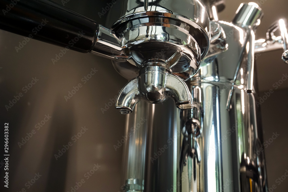 Beautiful chrome coffee maker close up Beautiful chrome coffee maker close up