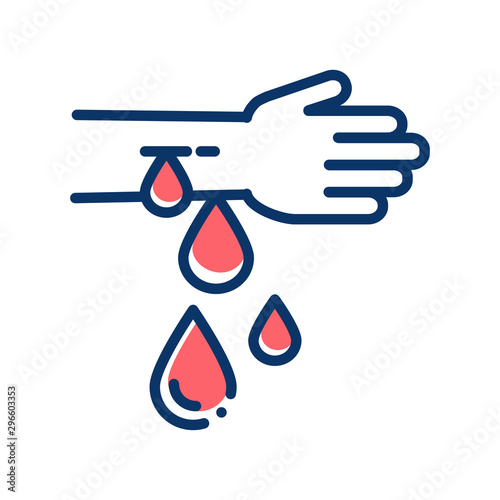 Blood loss color line icon. Bleeding arm vector element. Injury concept. Pictogram for web, mobile app, promo. UI UX design element.