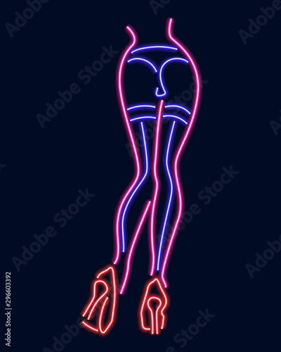 Neon silhouette of girl. Vector