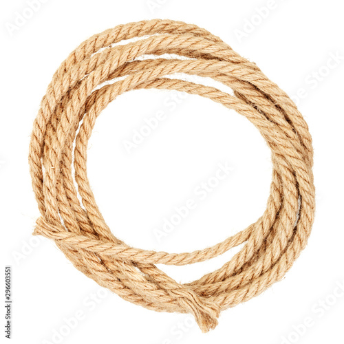 Coil of jute rope isolated on a white background