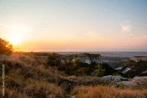 Landscape view from the plato on the sunset