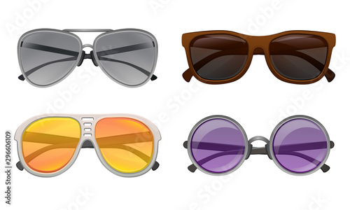 Multicolored Trendy Accessory. Sunglasses Vector Illustrated Set