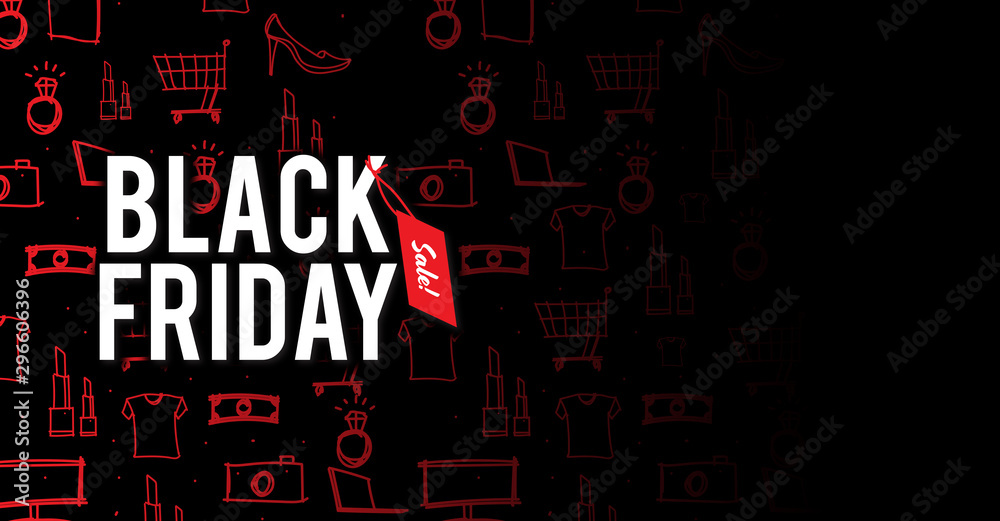 banner web of network online for buy product in black friday shopping discount sale season event weekend in supermarket store concept, 2d illustration