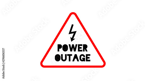Power Outage Icon. Blackout, no electricity, no power concept. Isolated red triangle sign with black text and lightning symbol in it. Stock vector illustration.