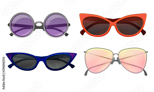 Multicolored Trendy Accessory. Sunglasses Vector Illustrated Set