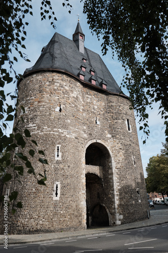 Front view of the massive Marschiertor, historical gate in Aachen photo