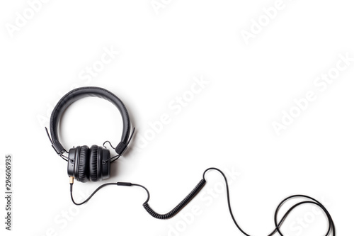 Front view of Over-Ear (full size) Headphones, Professional DJ headphone with wire cable isolated on white background clipping path.