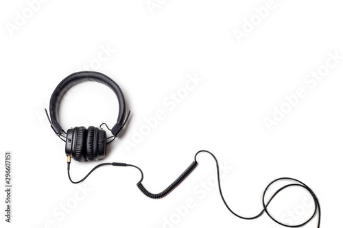 Front view of Over-Ear (full size) Headphones, Professional DJ headphone with wire cable isolated on white background clipping path.