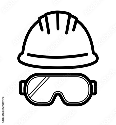 helmet glasses outline icon industrial security vector