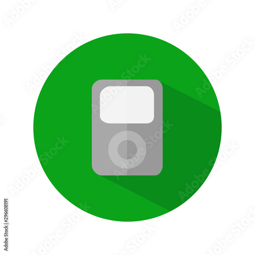 Simple mp3 player design in a green circle on a white background
