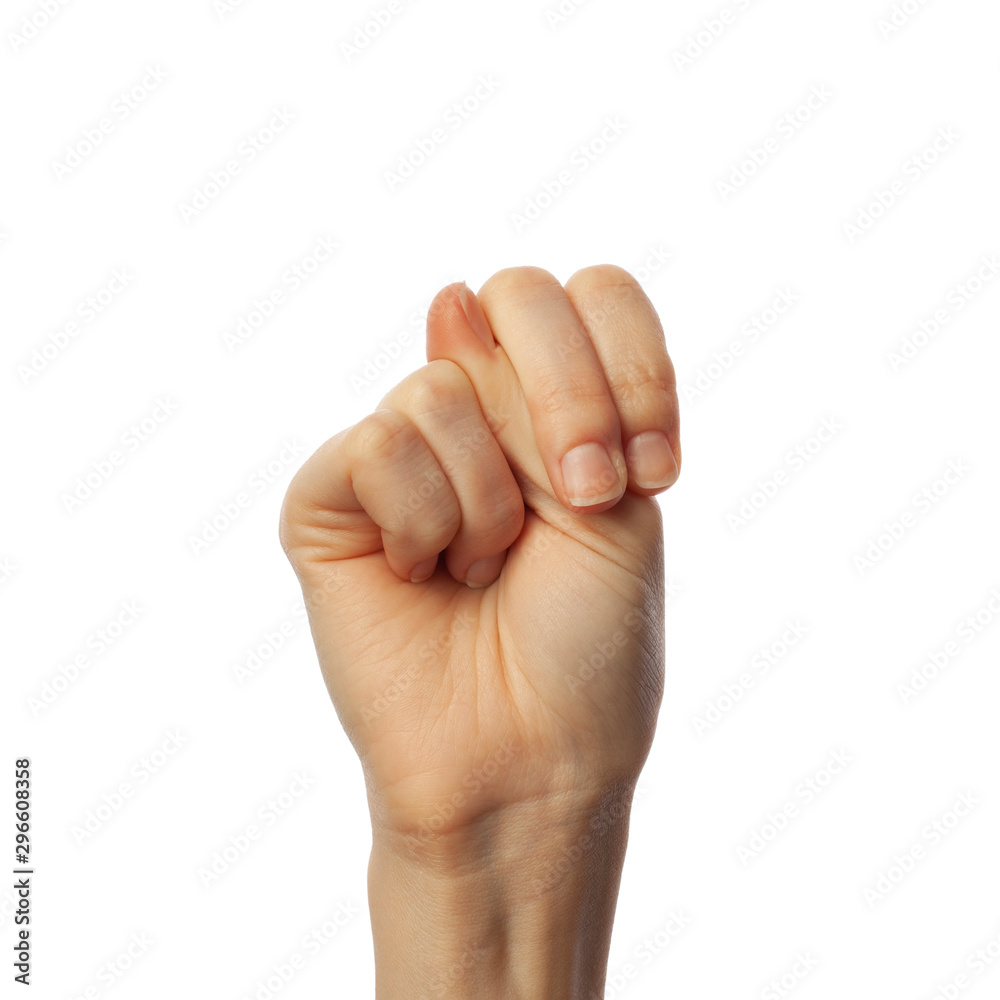 Finger spelling letter N in American Sign Language on white background Finger spelling letter N in American Sign Language on white background