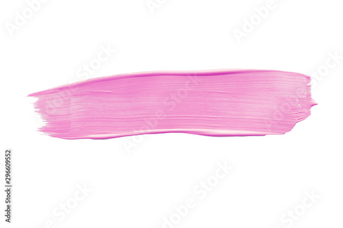 Smear of pink acrylic paint Isolate on a white background....