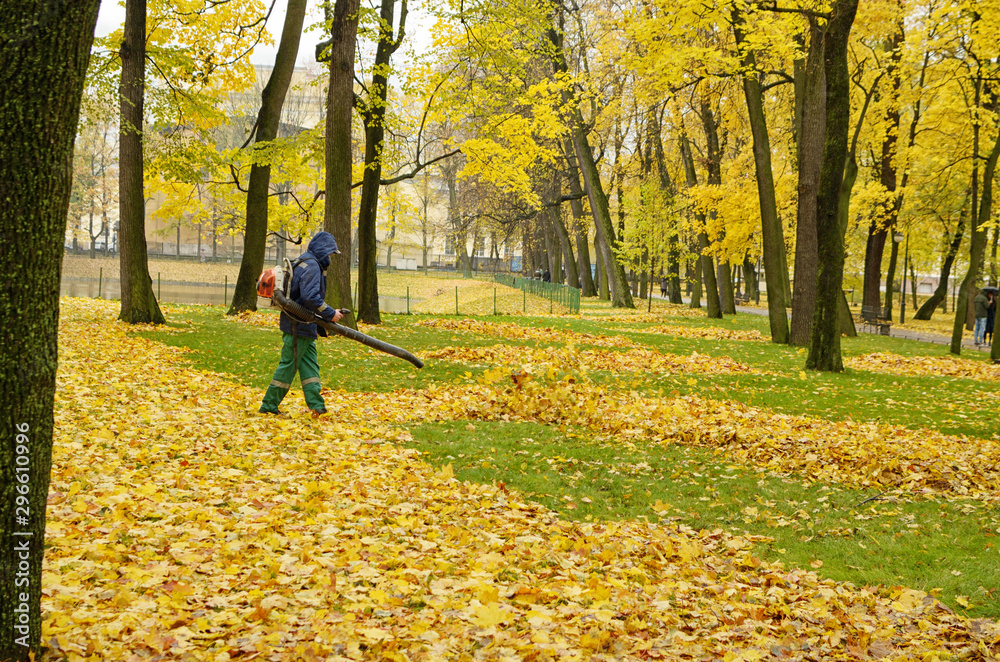 custom made wallpaper toronto digitalWorker cleaning company. Collects fallen leaves.