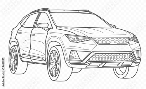Vector car and automobile on transparent background. Hand drawn sketch american transport.