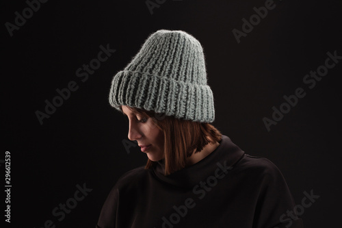 Lovely woman in warm knit hat