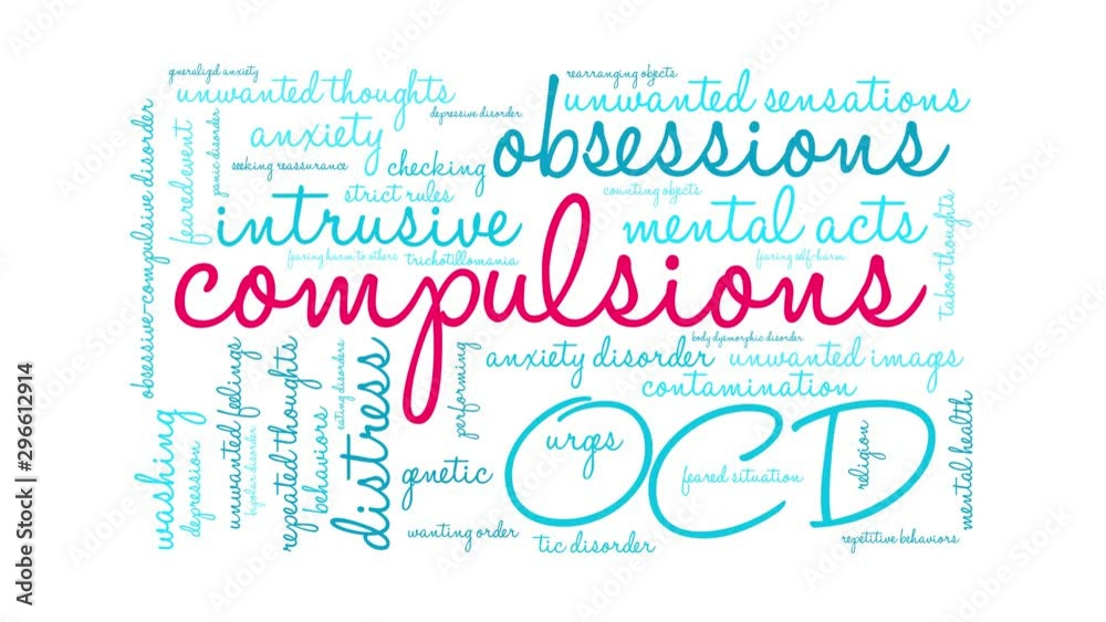 Compulsions with OCD animated word cloud on a white background. Compulsions with OCD animated word cloud on a white background.