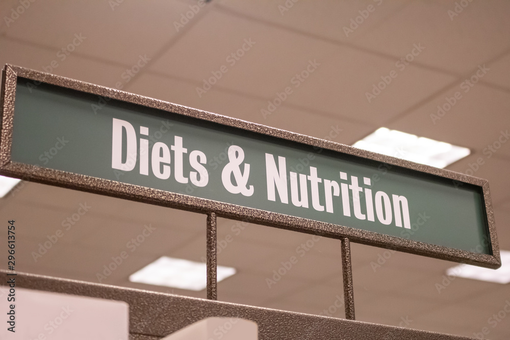 A genre sign at a local bookstore chain for books on the subject of diets and nutrition