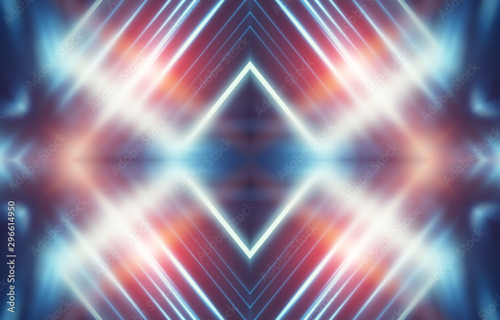 Dark abstract futuristic background. Neon lines glow. Neon lines, shapes. Multi-colored glow, blurry lights, bokeh. Empty stage background Dark abstract futuristic background. Neon lines glow. Neon lines, shapes. Multi-colored glow, blurry lights, bokeh. Empty stage background