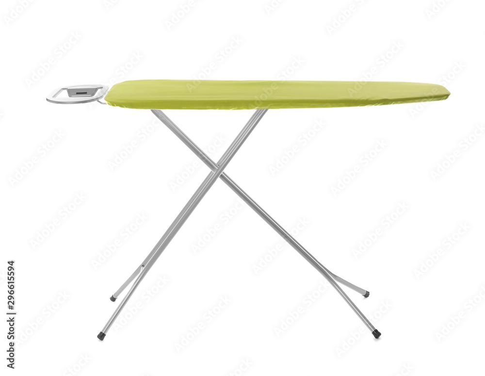 Modern empty ironing board on white background Modern empty ironing board on white background